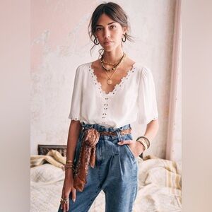 Sezane Ilone Blouse 100% Silk Ecru